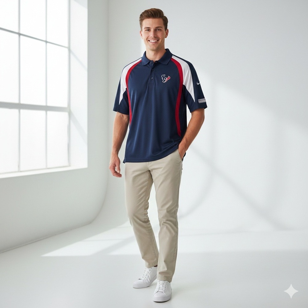 NFL Houston Texans Team Apparel Mens Large‎ Navy Red White Polo Shirt - Size L